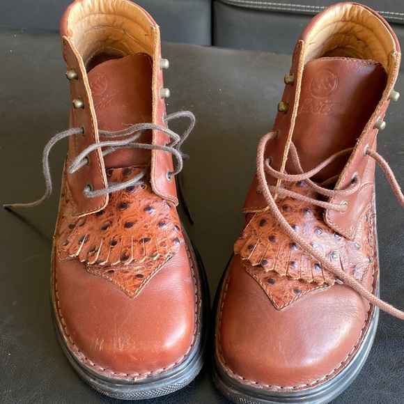 “DOUBLE H” Lace-up Boots Chestnut Colour Smooth & Ostrich with Kilties Size 9.5 - Picture 14 of 14